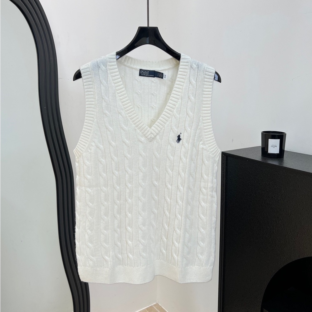 Polo by Ralph Lauren White Cable-Knit V-Neck Sweater Vest